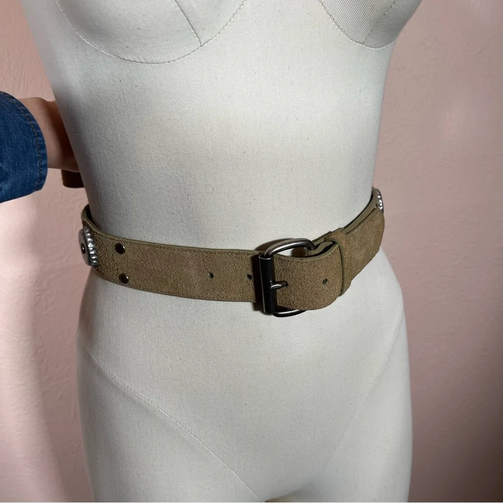 Vintage 1990 Y2K retro Southwestern Concho Soda Pop cap Wide Leather Belt Large - Picture 6 of 17
